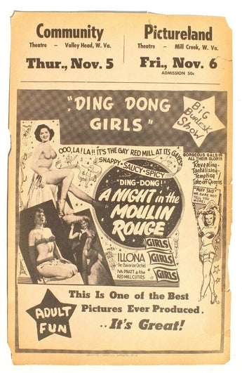 Vtg 1950s Ding Dong Girls SEX EXPLOITATION MOVIE Show Girls THEATER FLYER