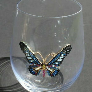 NEW Colorful Rhinestone Butterfly Wine / Tumbler Drink Glass 5" Tall