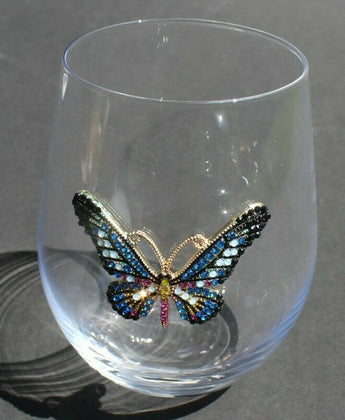 NEW Colorful Rhinestone Butterfly Wine / Tumbler Drink Glass 5" Tall