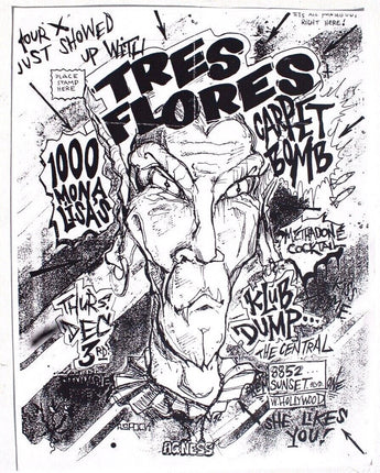 Vtg Dec 3 1980s Tres Flores (1000 Fiona Lisas) W. Hollywood Rock Concert Flyer