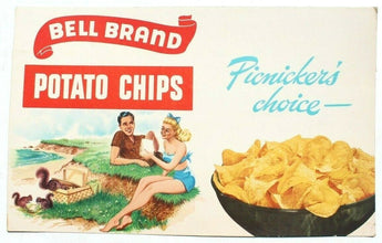 Vtg Bell Brand Potato Chips Picnicker's Choice Advertisement Double Side Poster