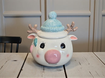 New Holiday Large Santa Reindeer Christmas Treats Cookie Jar Kitchen Room Decor