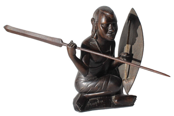 Vtg Wood / Resin African Spear Sheild Art Sculpture Figure Signed Mwania