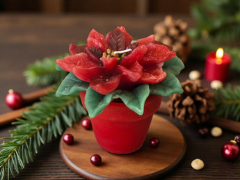 New Christmas Red Poinserria Flower W/ Glitter CANDLE Room Decor