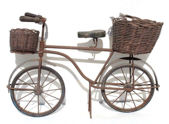 Vtg LARGE Bicycle W/ Wicker Baskets Figure Statue Room Farmhouse Decor
