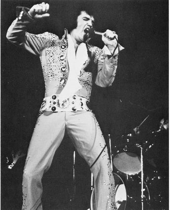 Vintage B&W Portrait of ELVIS PRESLEY Performing On Stage Singing Photo #2880