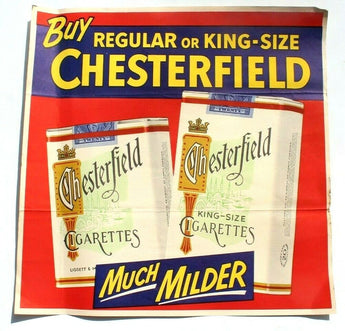 Vintage 1950s Chesterfield Cigarettes Paper Advertising Sign 21 1/2" X 21 1/2"