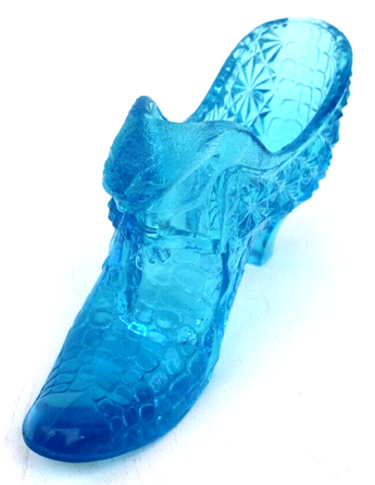 Vintage FENTON Glass BLUE Cougar Button SHOE High Heel Bootie Slipper Trinket