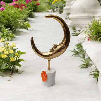 New Large Celestial Crescent Moon W/ Marble Base Statue Sculpture Figure Decor