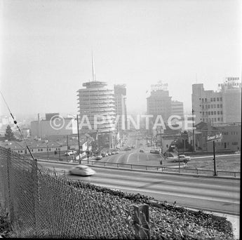 Vtg 1950s Capitol Records Building Freeway Cars Hollywood California Photo #1653