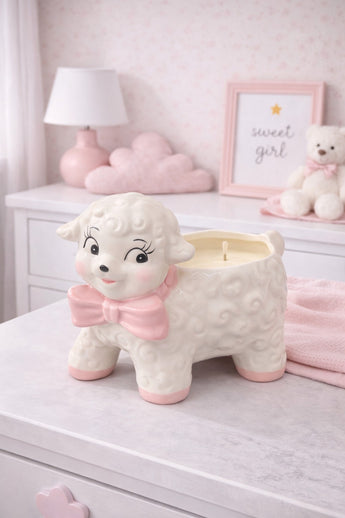 New Pink & White Baby Girl Lamb Nursey Baby Shower Candle Room Decor