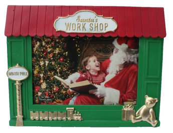 New Resin Santa Claus Work Shop North Pole Christmas Picture Frame 4"x6"