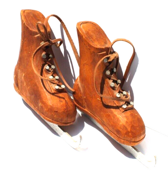 WOOD RUSTIC DISTRESSED Christmas ICE SKATES W/ Raw Hide Ties Holiday Wall Decor