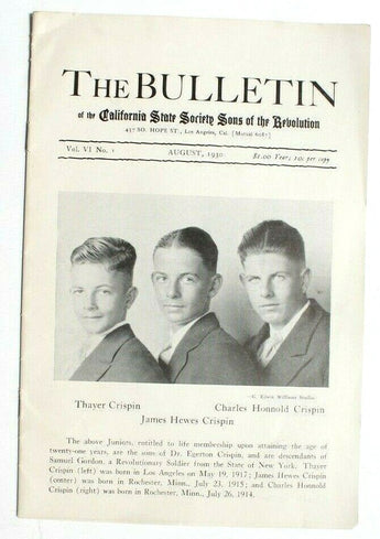 1930 California Society Colonial Wars Sons of the Revolution Bulletin Magazine