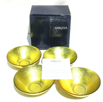 Rare 2007 Mikasa Lot Of 4 Holiday Gold Hand Painted Cereal Bowls Japan Set - NOS