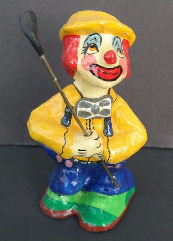 Vintage 1980's Paper Mache (Funny) Golfing Clown Table Top Statue Art #2
