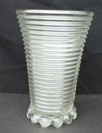 Vtg MCM Anchor Hocking MANHATTAN Park Ave Ribbed Clear Glass Flower Vase - RARE