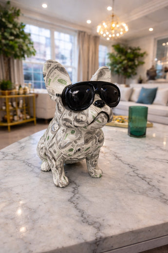 New LRG Money Print $100 French Bulldog W/ Sunglasses Statue Room Decor Figure