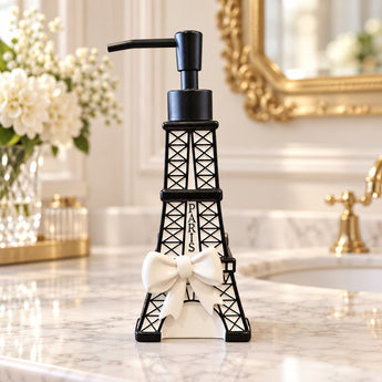 New Black & White Paris Bow French Bathroom Polyresin Liquid Soap Dispenser