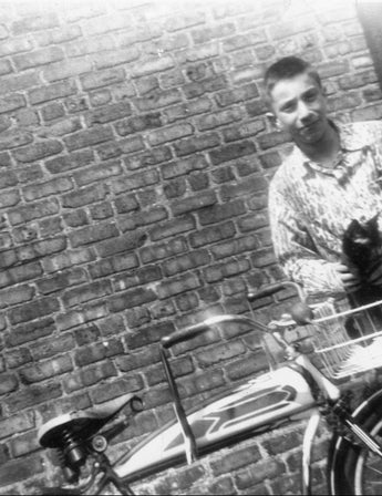 Vtg B&W 1940's Boy With His Vintage Bike