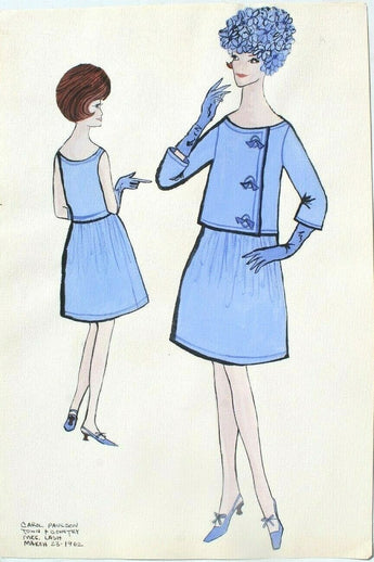 Vintage 1962 Retro MCM Women's Fashion Clothing Designer Sketch Drawing #32