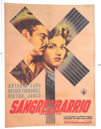 Vtg Mexican Movie Poster 1952 Sangre En El Barrio (Antonio Badu) Art By Mendoza