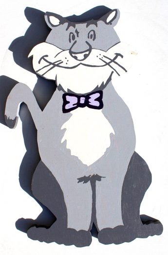 Vtg Large Wood Folk Art Hand Painted Cat Cutout Prop Statue Figurine - 22" Tall