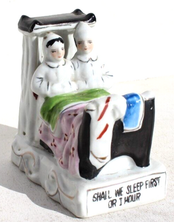 Antique Victorian Germany Porcelain Couple Bed Fairing Trinkiet Shall We Sleep