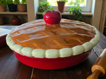 New Brown Ceramic Fall Thanksgiving Apple Pie Baking Dish Pan Storage + Lid