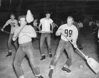 Vtg 1920's - 1930's BETA PHI Frat Photo (Frat Group) Playing Broom Hockey #449