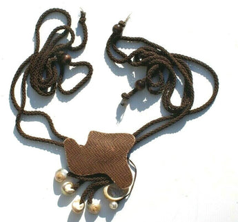Vtg 1980s 1990s Rope / Leather Brown Sea Shells Tie Around Belt (Cyndi Lauper)