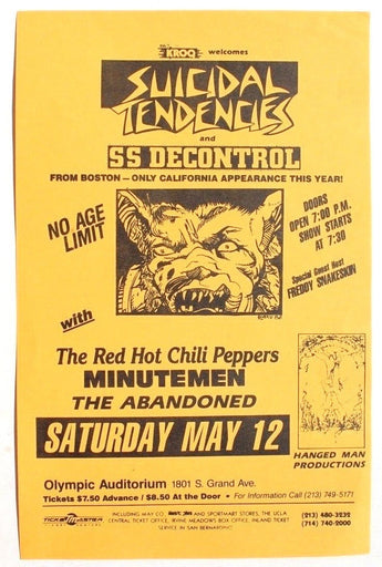 Vtg 1980s Suicidal Tendencies & SS Decontrol Punk Rock Concert Flyer CA