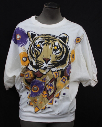 Vtg 1980s 1990s Retro Suzy Phillips Tiger Jungle W/ Shoulder Pads T-Shirt Blouse