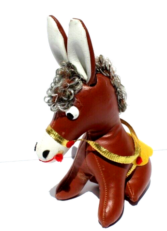 Vintage 1960S MCM BROWN Leather Stuffed Donkey Plush Toy - Japan