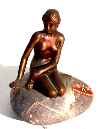 VINTAGE BRONZE MERMAID SITTING ON A ROCK KOBENHAVN COPENHAGEN DENMARK