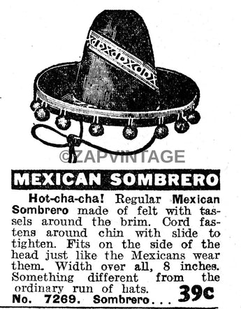 Vintage 1930s B&W Mexican Sombrero Hat 39 Cents Advertisement Ad Photo #2826