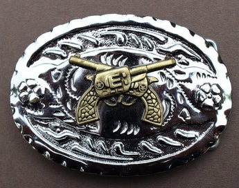 Vintage 2 Crossed Pistils Guns COWBOY Belt Buckle - NOS