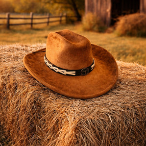 New Brown Cowboy Cowgirl Hat Western Style Bull Pendant Strap Men Women Retro
