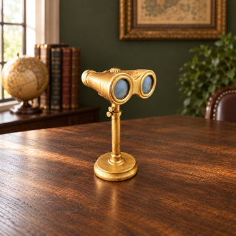 New Gold Tone MCM Decorative Binoculars On Stand Nautical Desk Room Decor