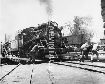 Vintage 1930s People Pushing Train On Railroad Tracks Photo #1873