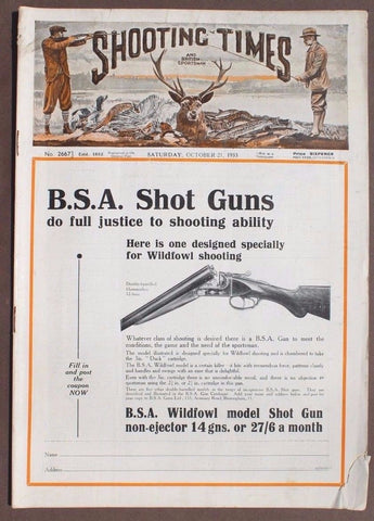 RARE Vintage October 21, 1933 Guns & Ammo Shooting Times Magazine