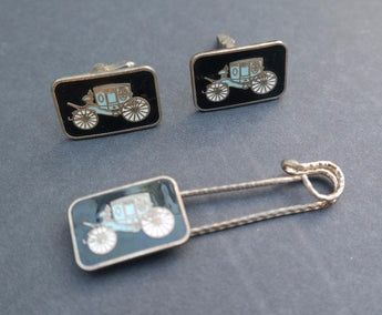 Vtg Coach Brougham Buggy Men's CUFFLINKS & TIE CLIP (Excellent 22 of 100)