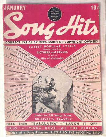Vintage January 1940 SONG HITS Lyrics Magazine (Gulliver's Travels Lyrics)