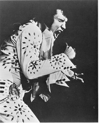 Vintage B&W Portrait of ELVIS PRESLEY Performing On Stage Singing Photo #2882
