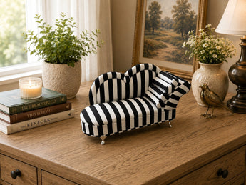 New Black & White Stripped Doll Chaise Jewelry Box Organizer Couch Jewelry Box