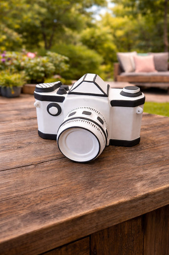 New LARGE Ceramic White & Black Camera Decor Statue Figurine Art Deco Room Decor