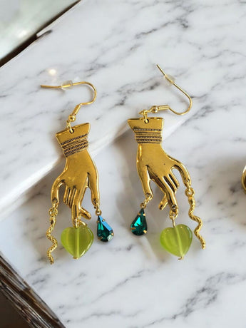 New Gold Abstract Pop Art Hands With Snake Pierced Dangling Earrings