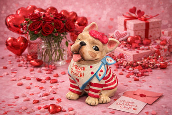 New Valentines Day Ceramic Smooch The Pooch French Paris Dog Figure Statue Decor