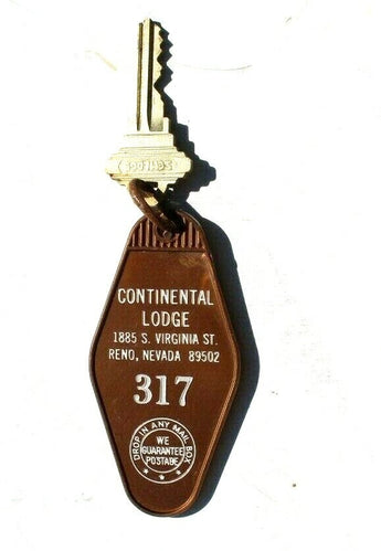 Vtg Continental Lodge RENO Nevada Motel Hotel Return ROOM KEY Keychain (#317)