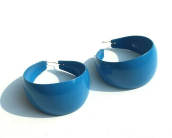 Vintage 1990's (Cyndi Lauper) Retro BLUE Dangle Hoop Pierced Earrings